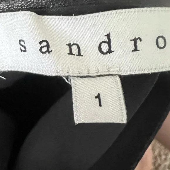 Sandro Black A-Line leather trim Midi Skirt - Picture 8 of 8